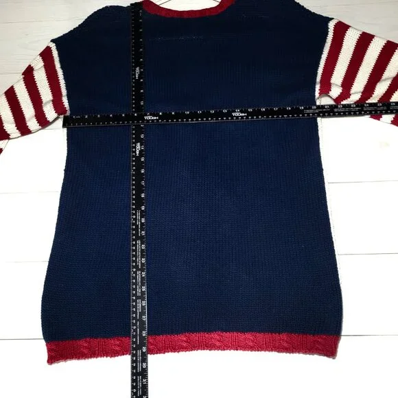 Women's Vintage Cardigan Sweater Knit Stars Stripe Coastal Nautical - Picture 4 of 6